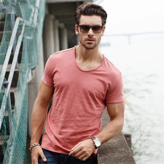 Fashionable V-neck Slim Fit T-shirt for Men