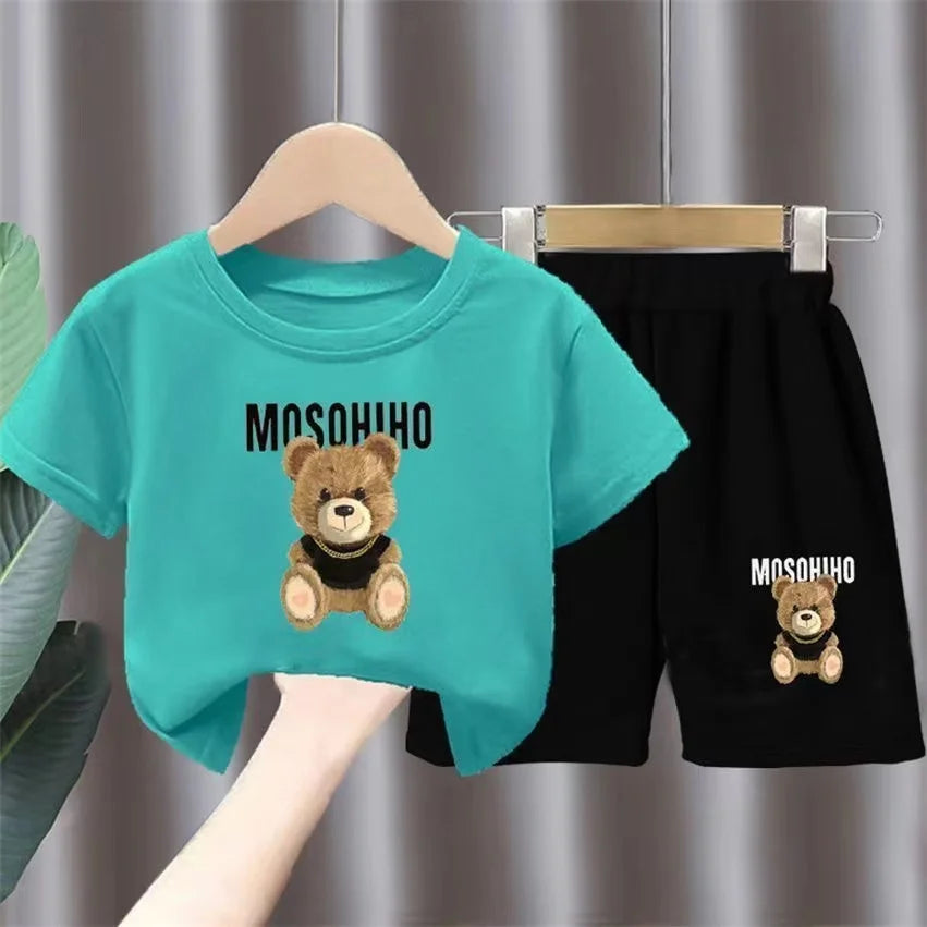Cute Cartoon Bear T-Shirt and Shorts Set for Kids (3 Variants)
