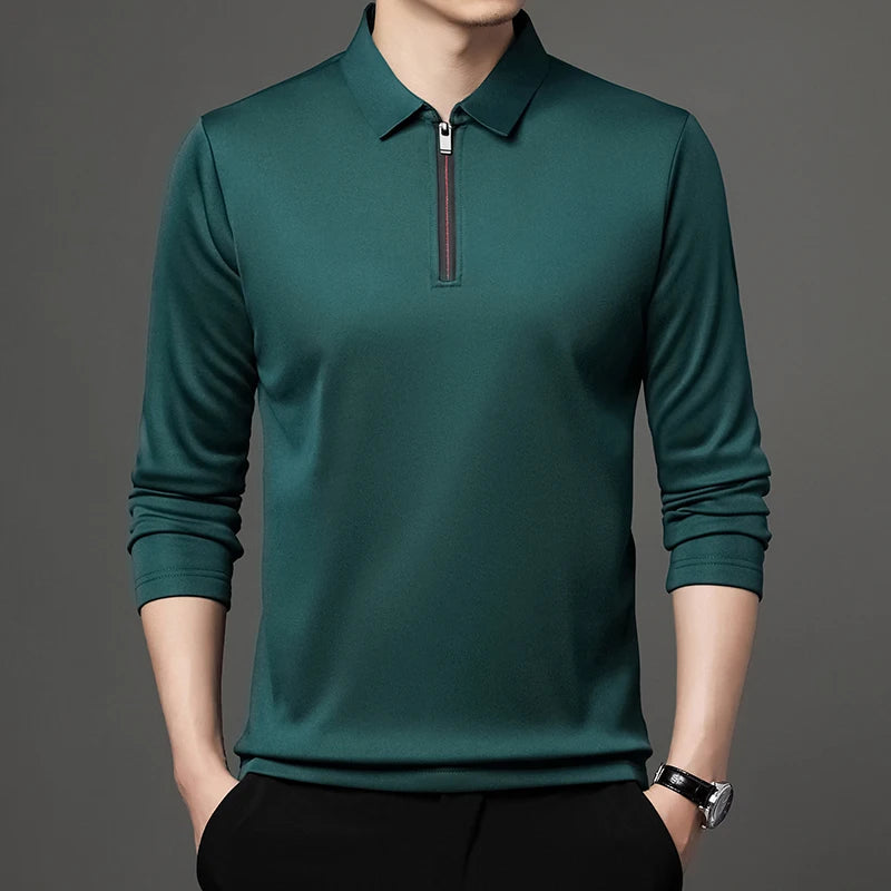 Fashionable Turn-Down Collar Zipper Polo Shirt for Men