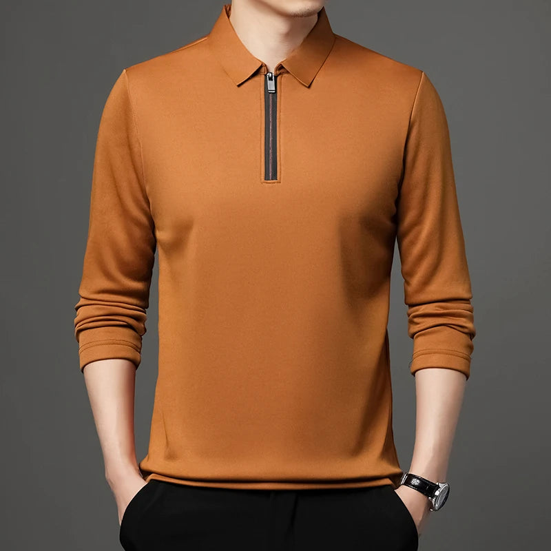 Fashionable Turn-Down Collar Zipper Polo Shirt for Men
