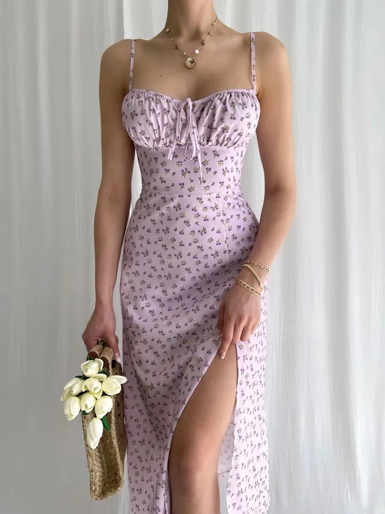 Sexy Satin Slip Floral Maxi Dress