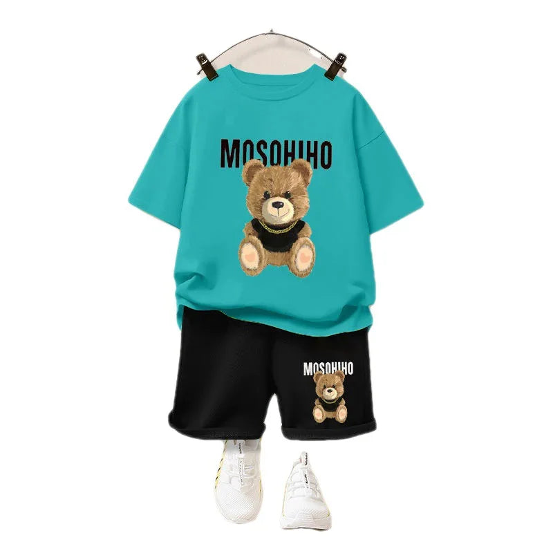 Cute Cartoon Bear T-Shirt and Shorts Set for Kids (3 Variants)