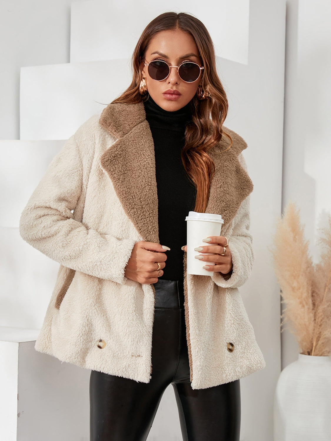 Ivy Lane Fuzzy Button Up Dropped Shoulder Coat