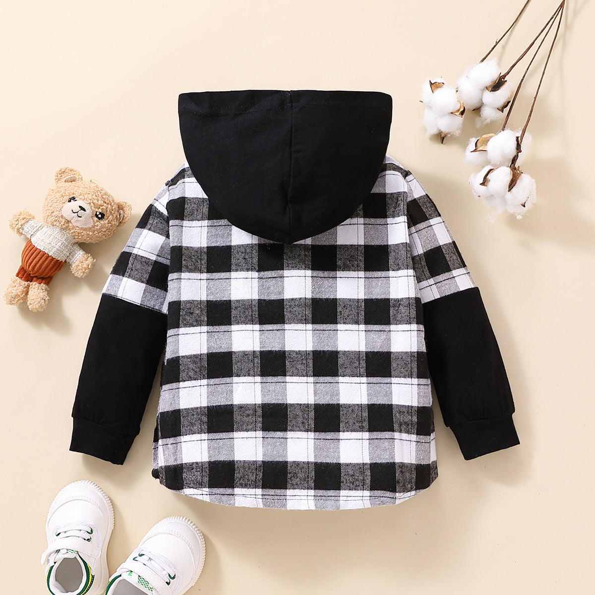 Plaid Button-Down Long Sleeve Hoodie