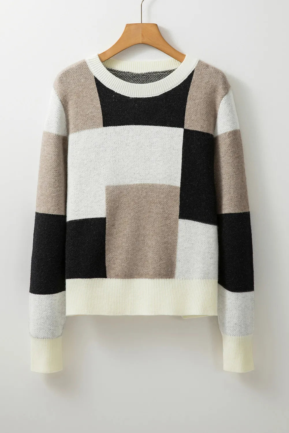 Color Block Round Neck Long Sleeve Sweater