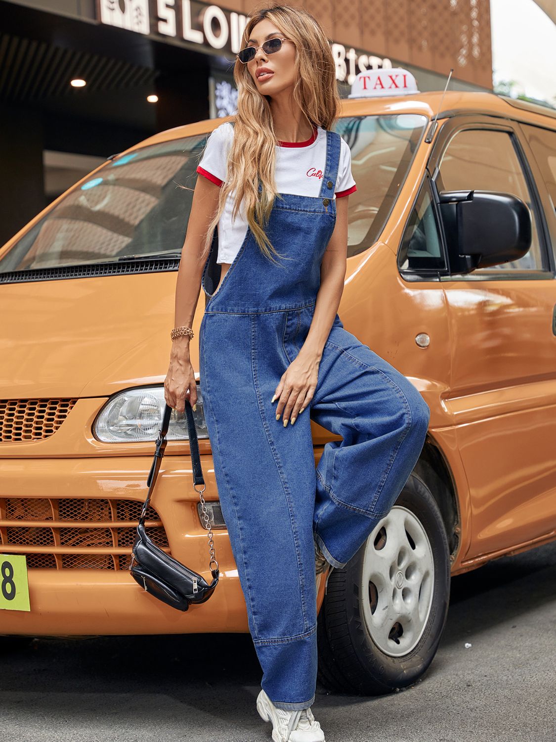 Wide Strap Wide Leg Denim Overalls