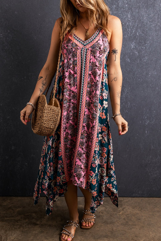 Printed V-Neck Midi Cami Dress