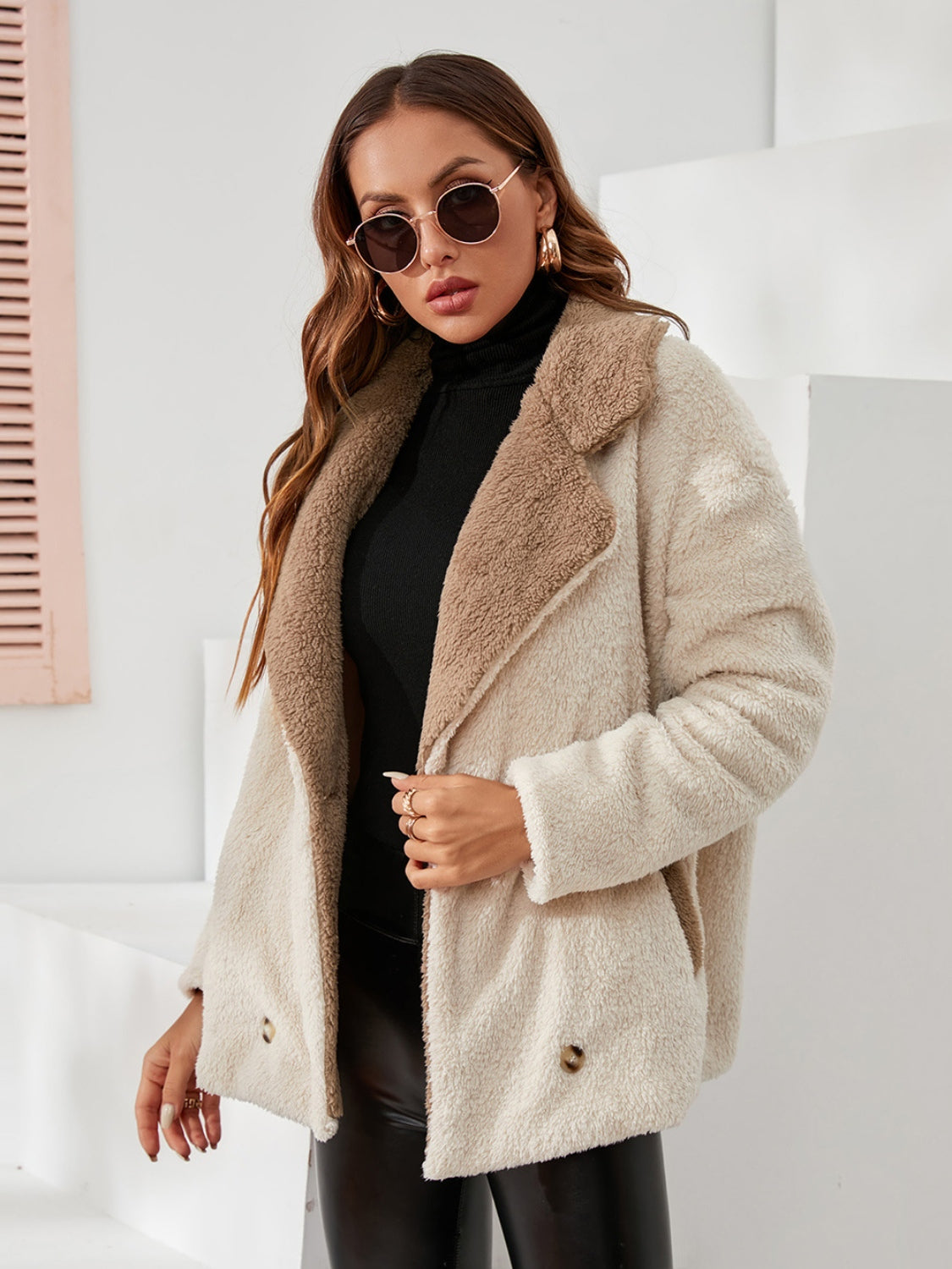 Ivy Lane Fuzzy Button Up Dropped Shoulder Coat