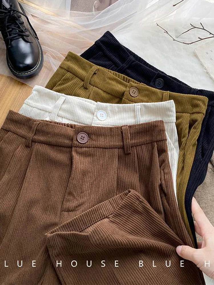 Retro Corduroy High Waist Pants