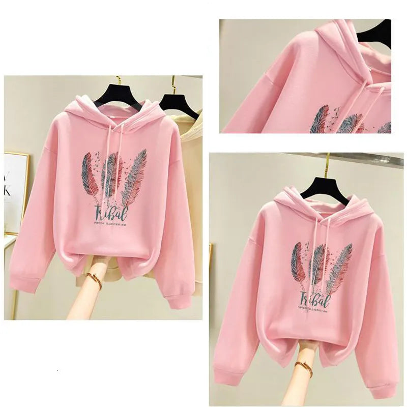 Cozy Feather Printed Velvet Hoodie