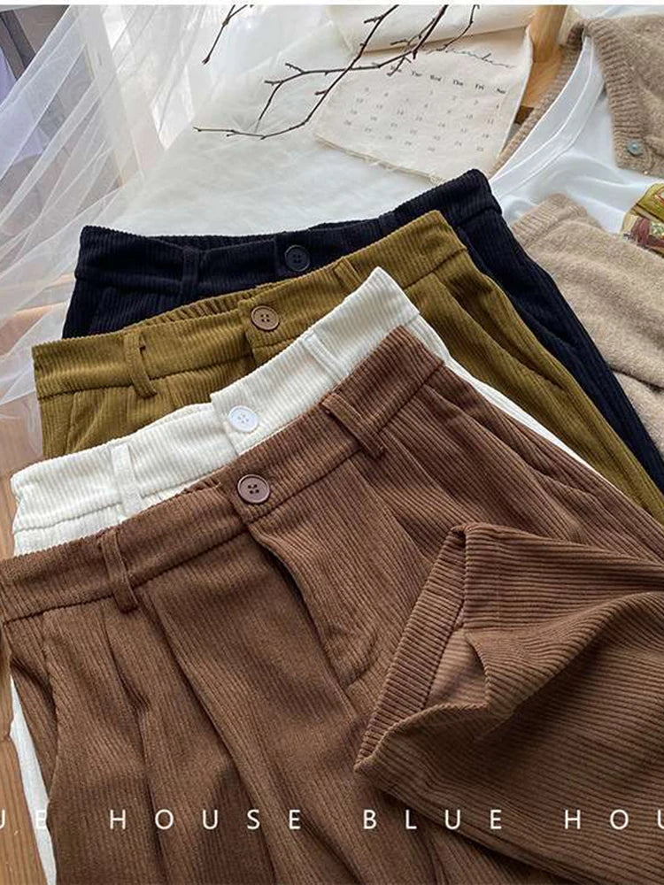 Retro Corduroy High Waist Pants