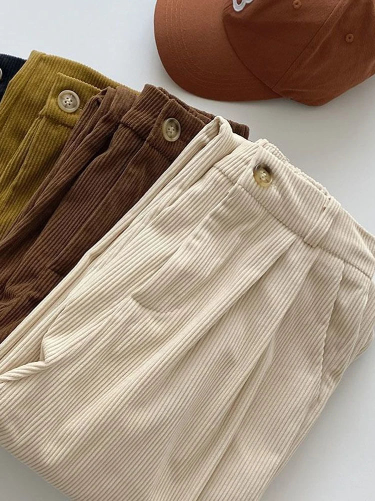 Retro Corduroy High Waist Pants