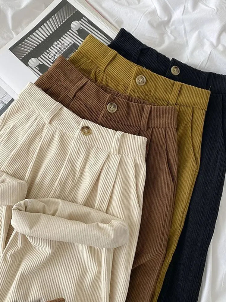 Retro Corduroy High Waist Pants