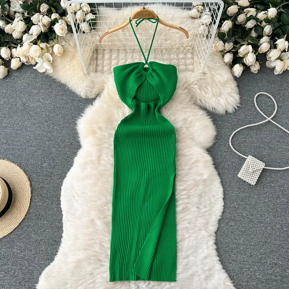 Elegant Split Knitted Bodycon Dress