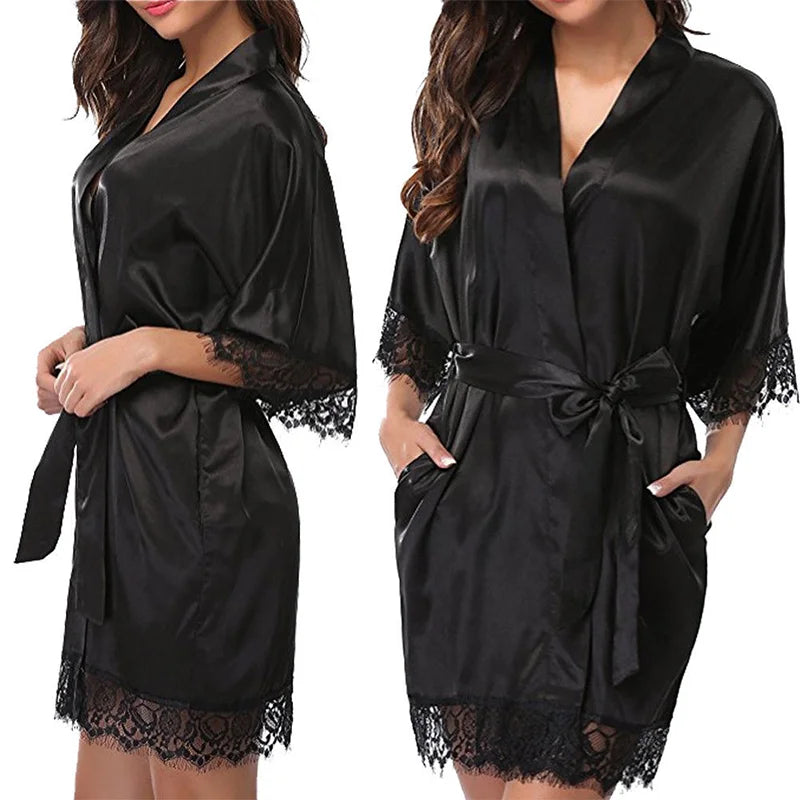 Elegant and Sexy Lace Silk Nightwear Set