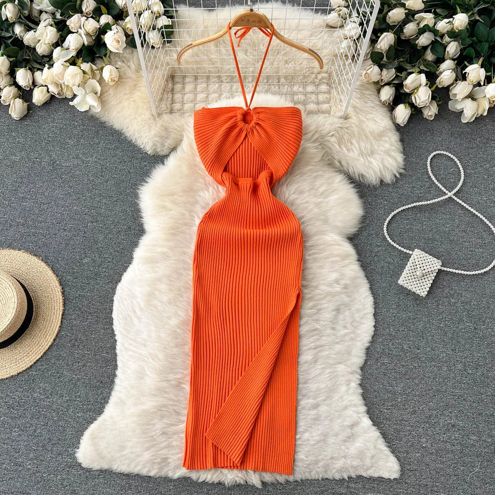 Elegant Split Knitted Bodycon Dress