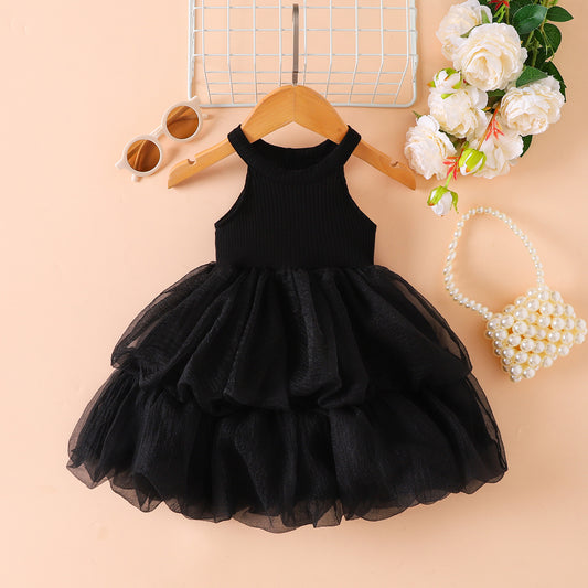 Ribbed Sleeveless Tulle Dress