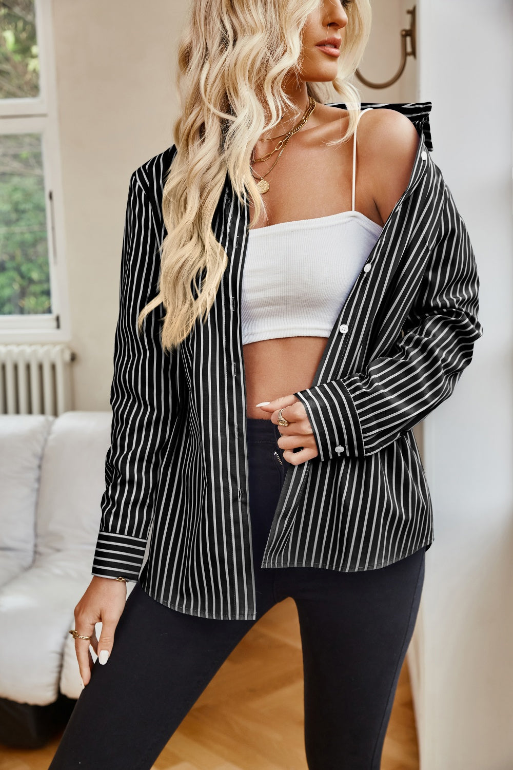 Striped Button Up Long Sleeve Shirt